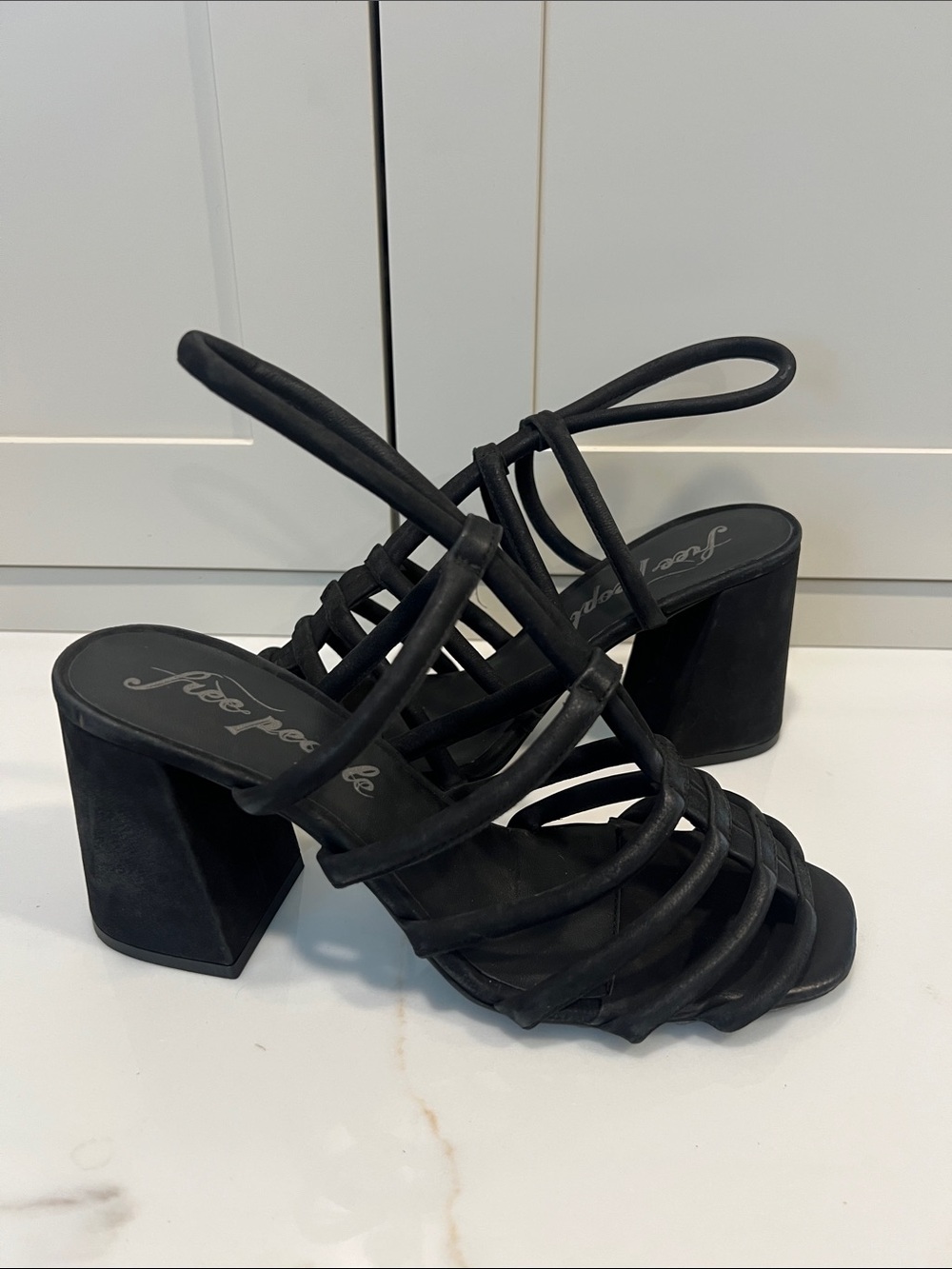 Free People Black Multi-Strap Block Heel Sandals